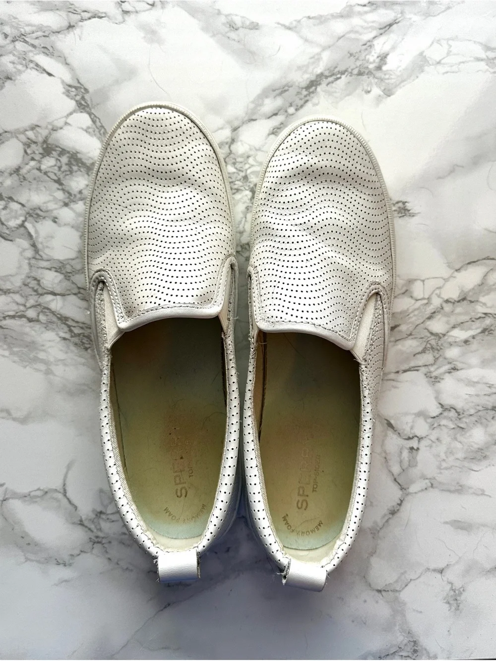 Sperry seaside perforated slip on leather white 10